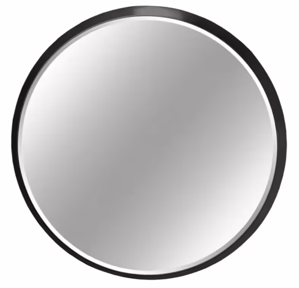 Okrągłe fazowane lustro w czarnej ramie średnica 120 cm 12F-361